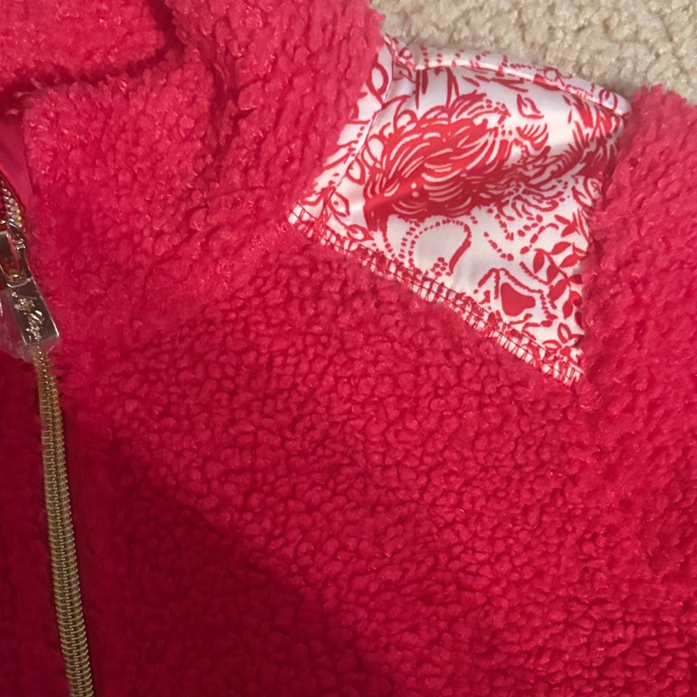 Lilly Pulitzer Girls Pink Fleece Quarter-Zip Pullover - Picture 2 of 3